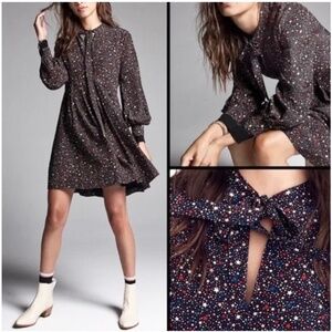 Madewell Balsam Silk Tie-Neck‎ Dress in Starry Night Boho Sz 14